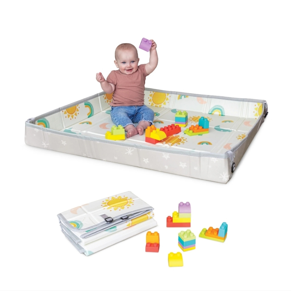 Infantino 45" Foldable Foam Playmat and 14-Piece Soft Building Blocks baby
